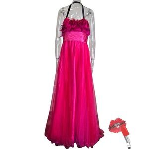 Pink‎ by Alexia Design Dress Size 14 Pink Strapless Feathers Prom Formal